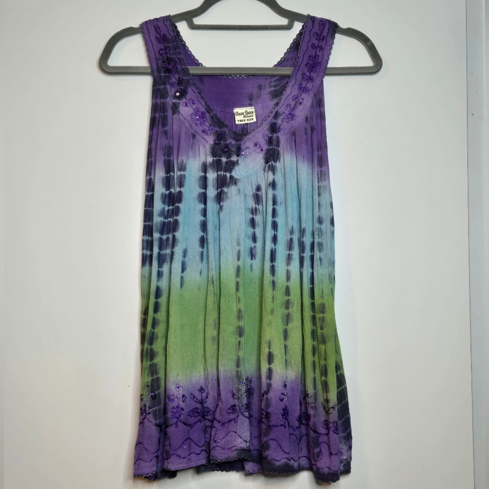Vintage Ocean Queen Hawaii Tye Dyed Ruffled Top Free Size